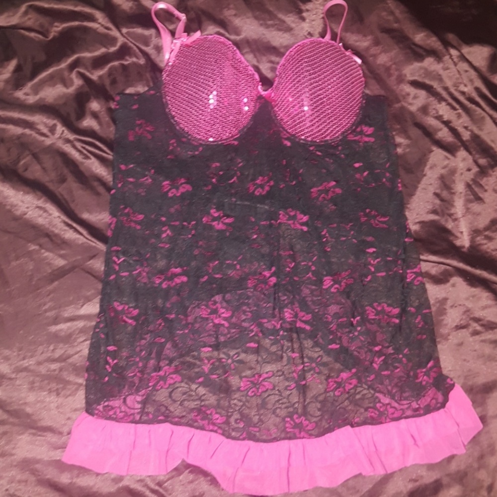 Pink and black sequence baby doll.never worn